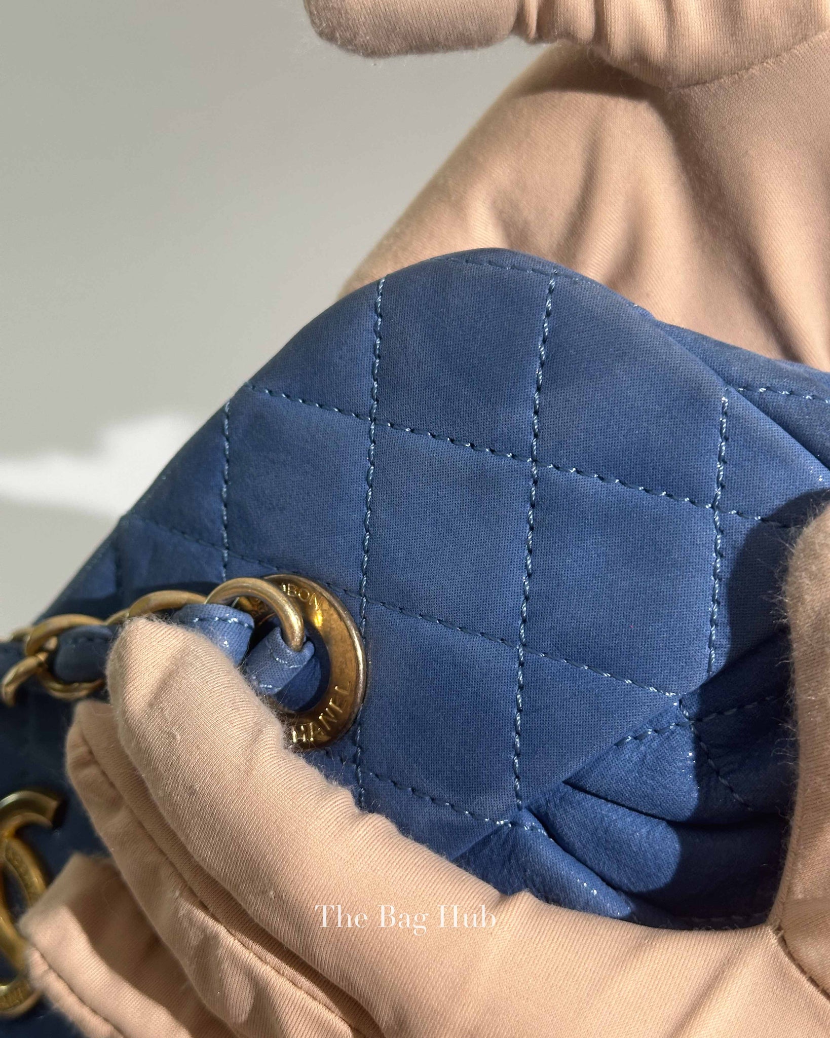 Chanel Blue Quilted Velvet CC Bowling Bag