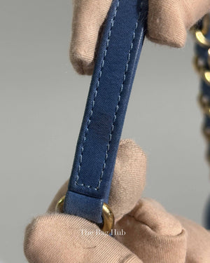 Chanel Blue Quilted Velvet CC Bowling Bag