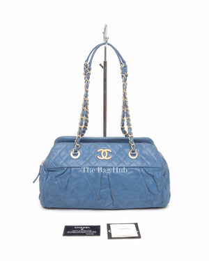 Chanel Blue Quilted Velvet CC Bowling Bag