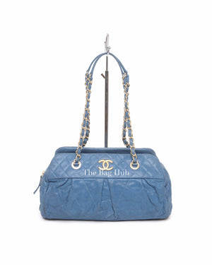 Chanel Blue Quilted Velvet CC Bowling Bag