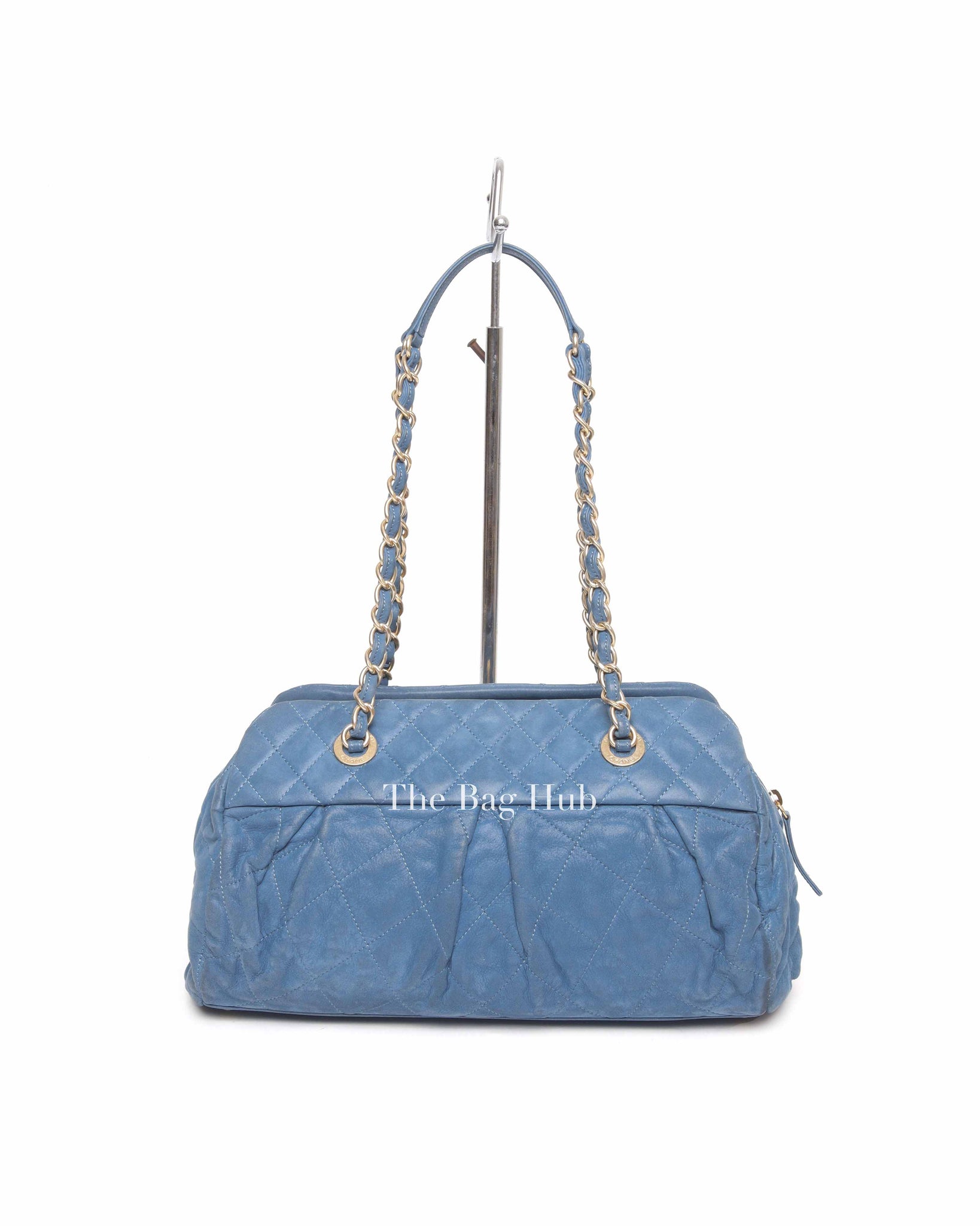 Chanel Blue Quilted Velvet CC Bowling Bag