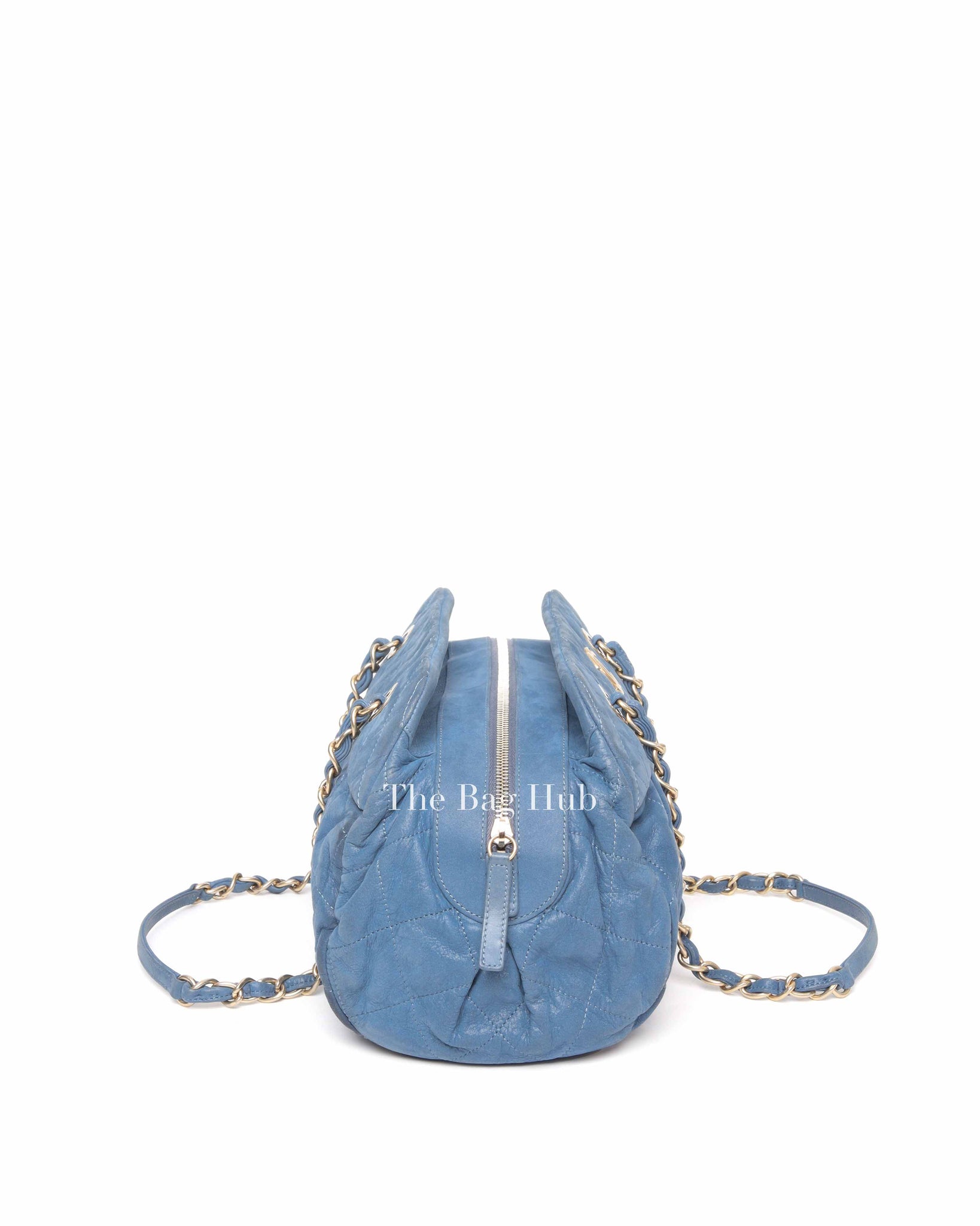 Chanel Blue Quilted Velvet CC Bowling Bag