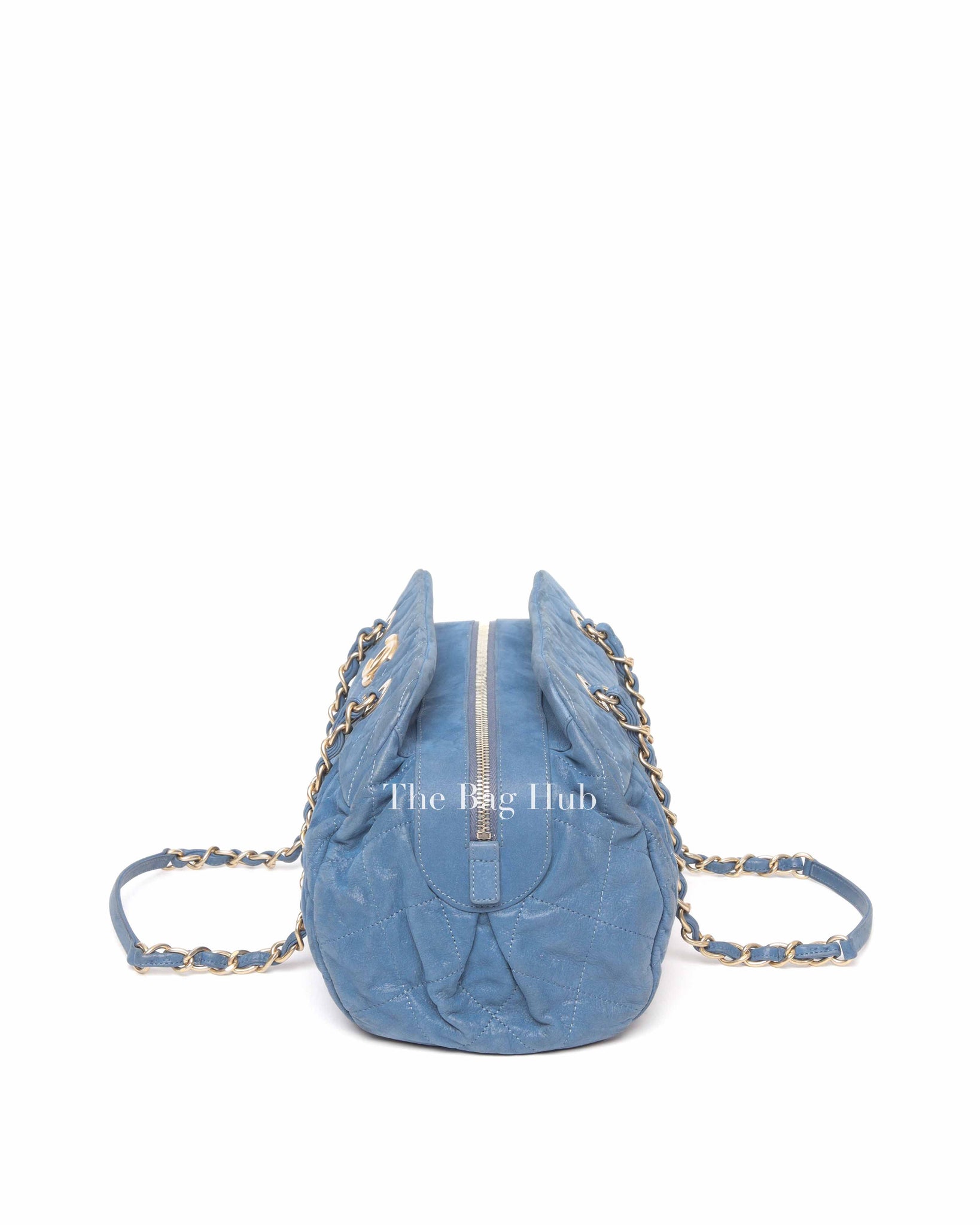 Chanel Blue Quilted Velvet CC Bowling Bag