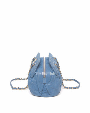Chanel Blue Quilted Velvet CC Bowling Bag