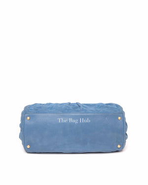 Chanel Blue Quilted Velvet CC Bowling Bag