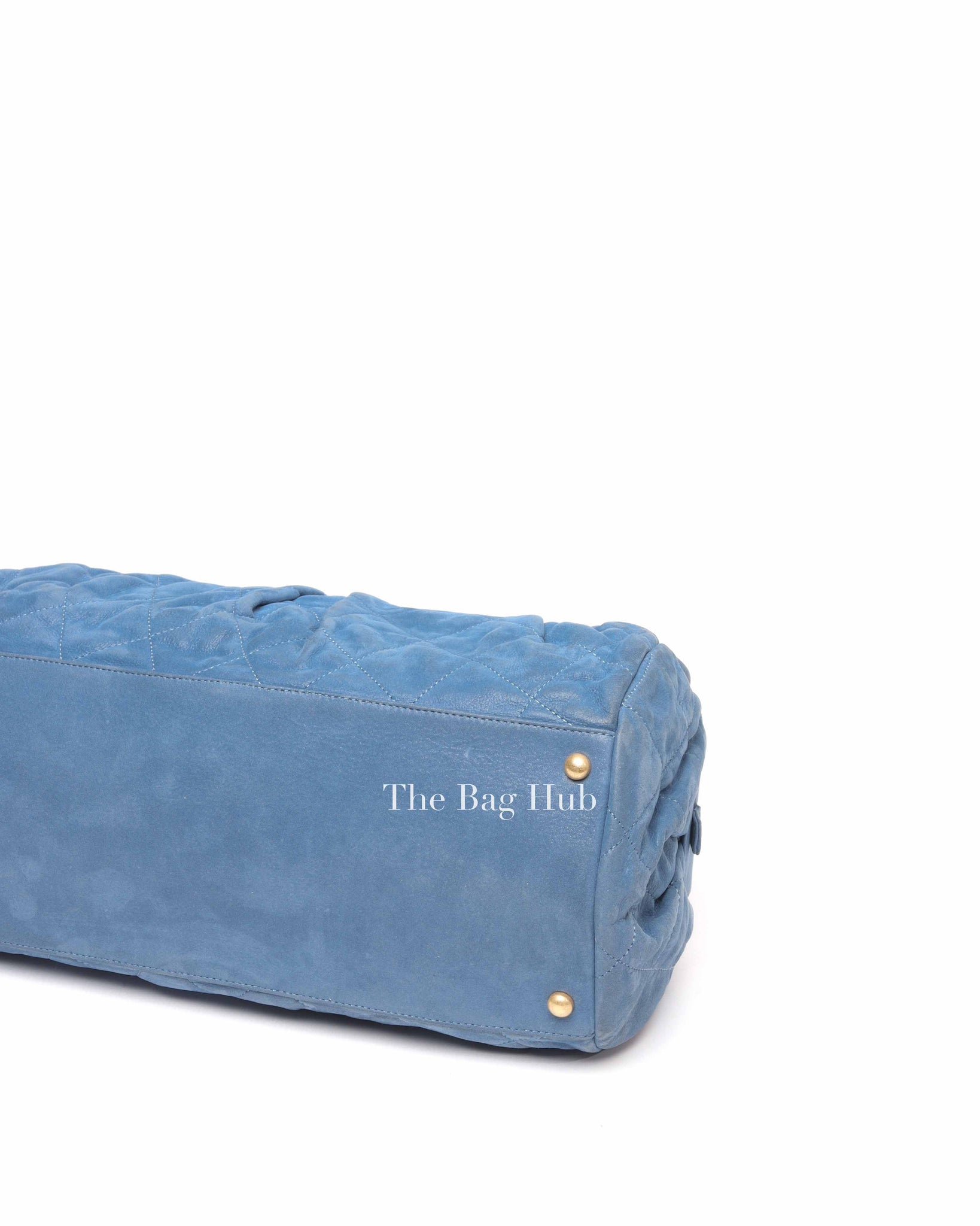 Chanel Blue Quilted Velvet CC Bowling Bag