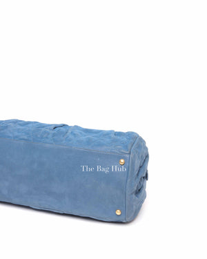 Chanel Blue Quilted Velvet CC Bowling Bag