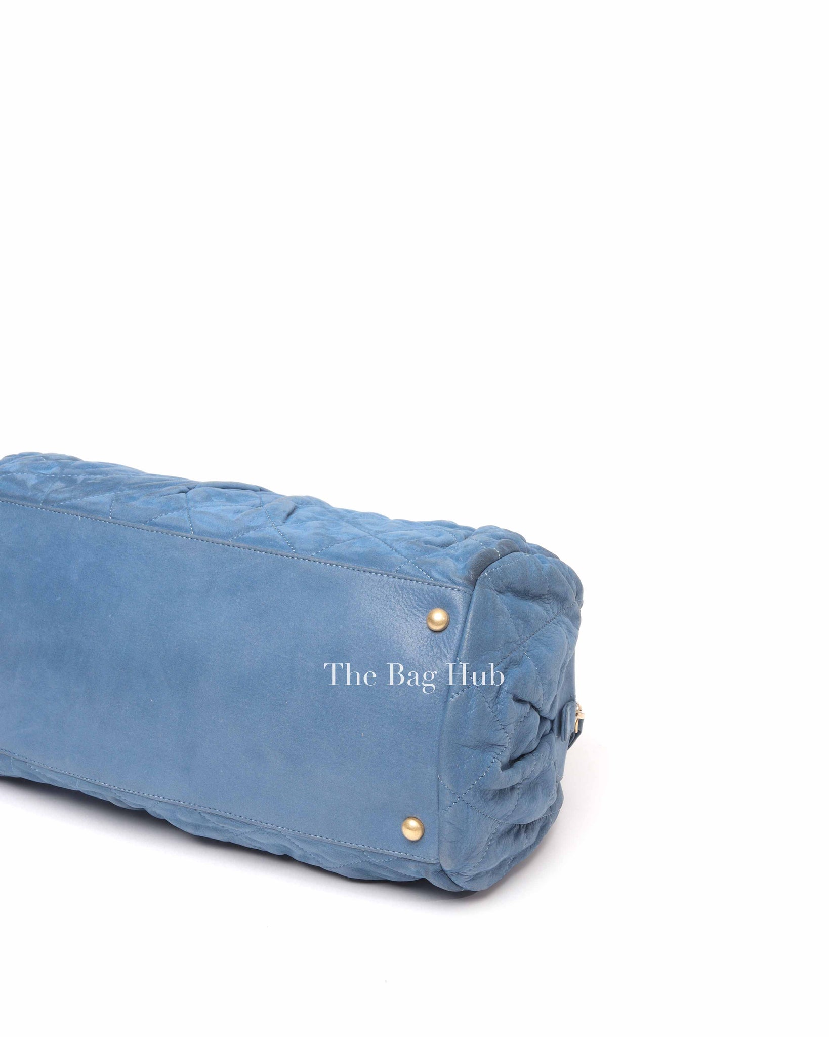 Chanel Blue Quilted Velvet CC Bowling Bag