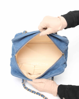 Chanel Blue Quilted Velvet CC Bowling Bag