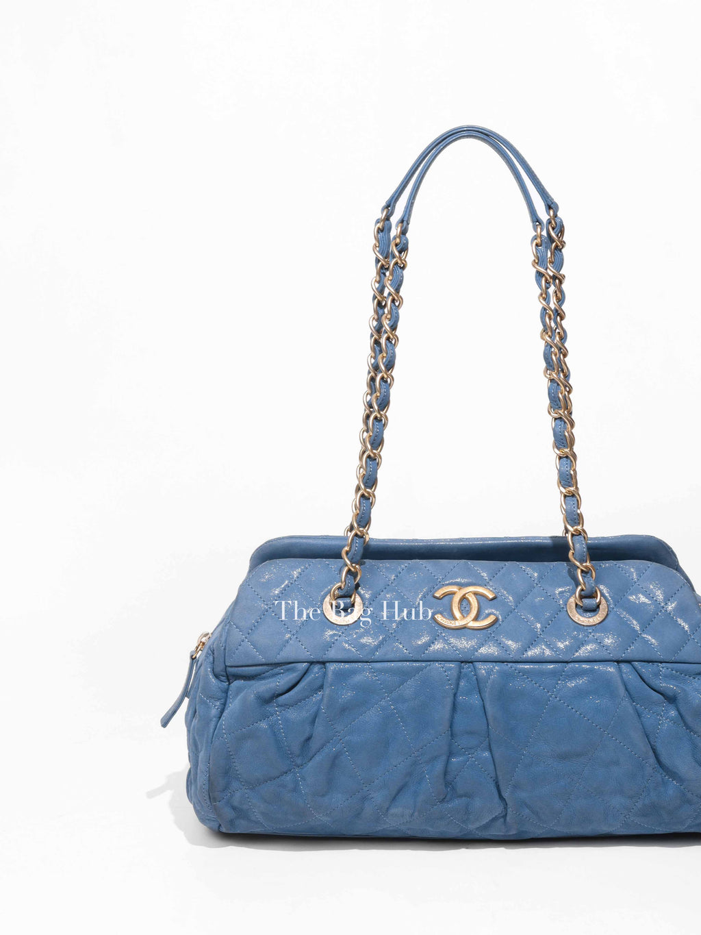 Chanel Blue Quilted Velvet CC Bowling Bag