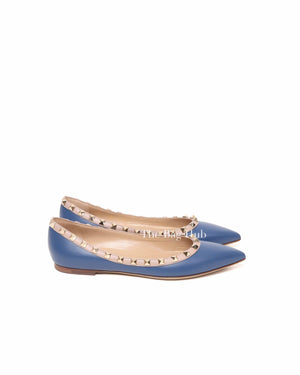 Valentino Indigo Poudre Leather Rockstud Ballerina Flats 36.5