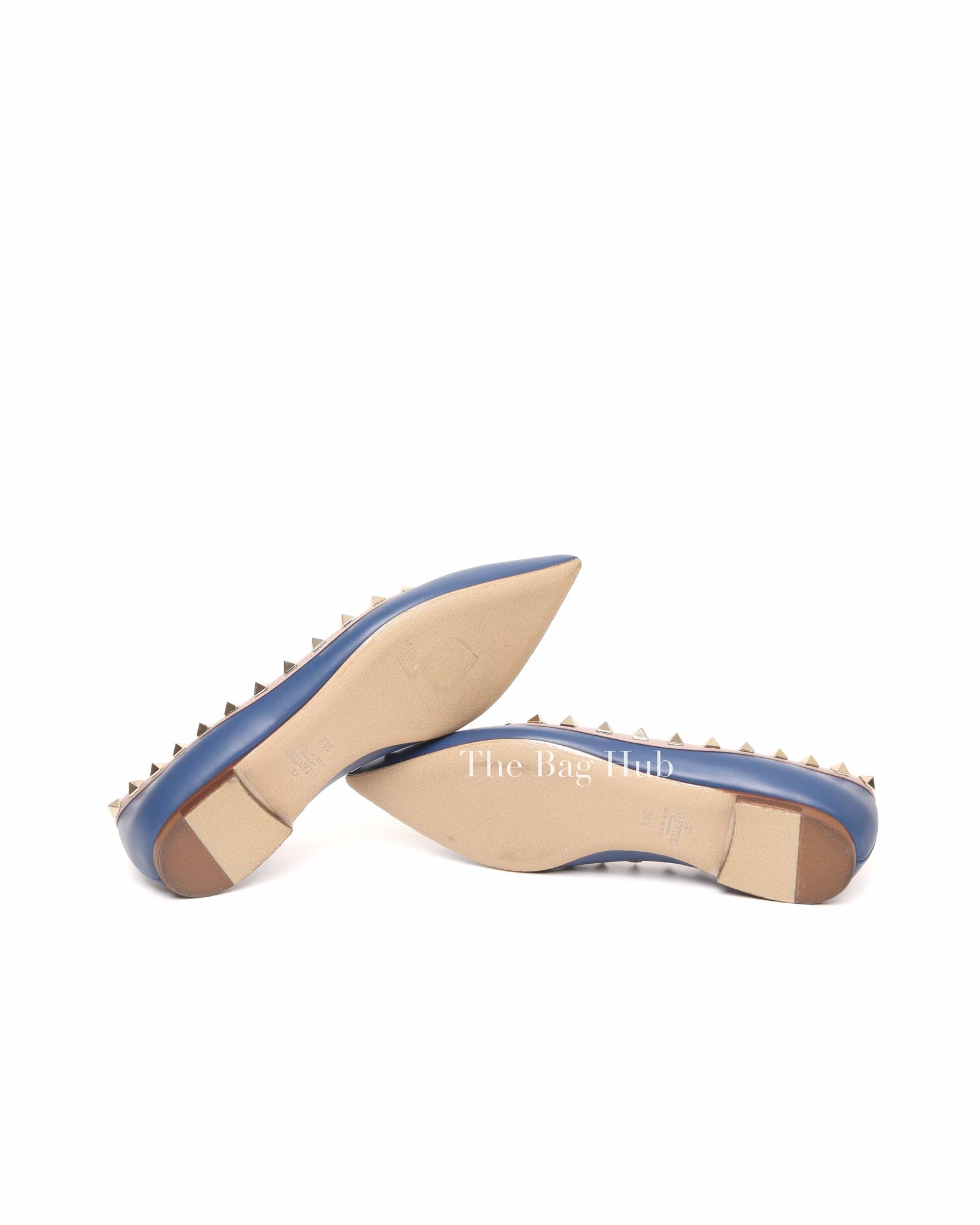 Valentino Indigo Poudre Leather Rockstud Ballerina Flats 36.5