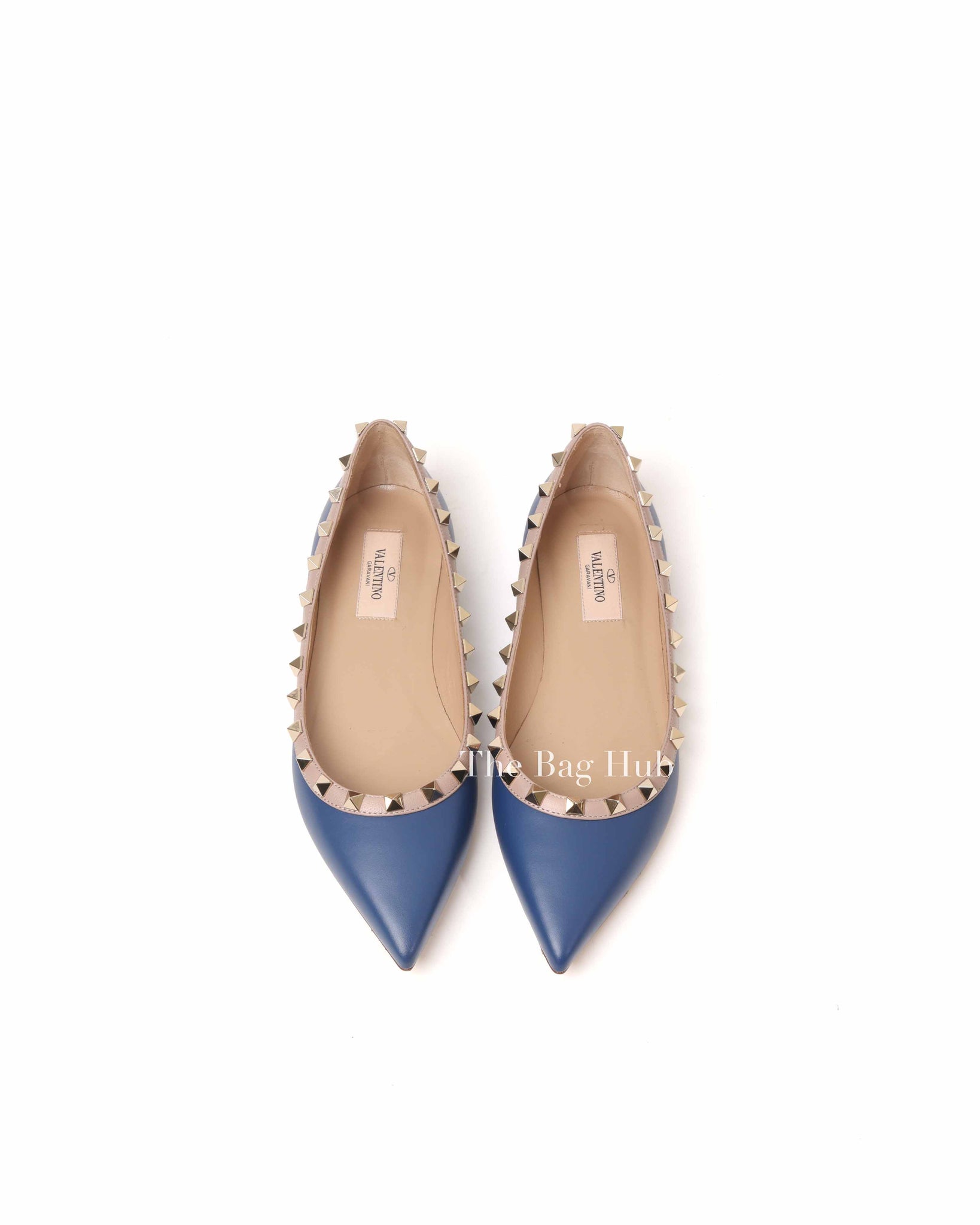 Valentino Indigo Poudre Leather Rockstud Ballerina Flats 36.5