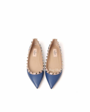 Valentino Indigo Poudre Leather Rockstud Ballerina Flats 36.5