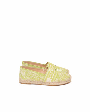 Dior Green Cotton Embroidered Toile De Jouy Dioriviera Granville Espadrille Size 37
