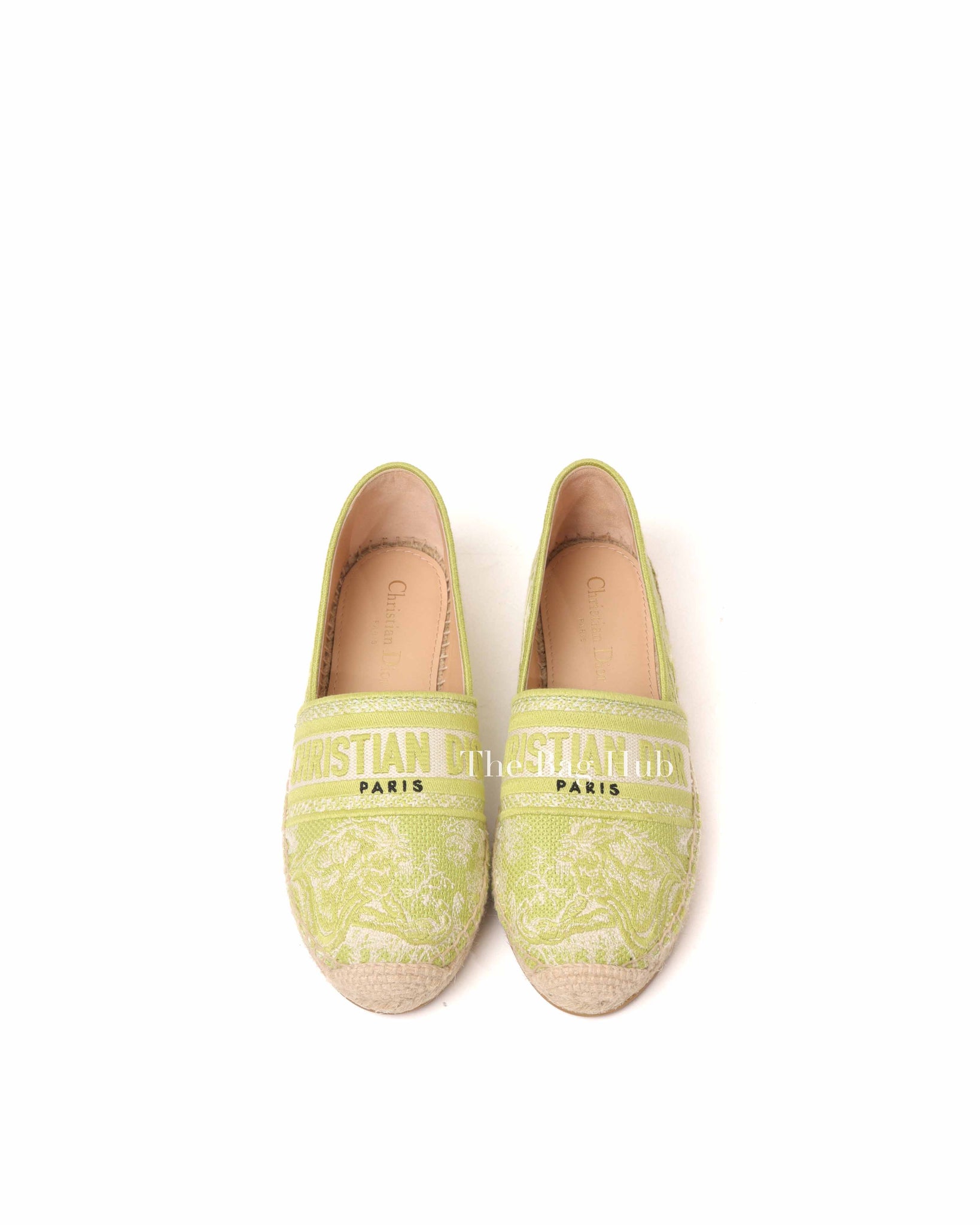 Dior Green Cotton Embroidered Toile De Jouy Dioriviera Granville Espadrille Size 37