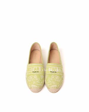 Dior Green Cotton Embroidered Toile De Jouy Dioriviera Granville Espadrille Size 37