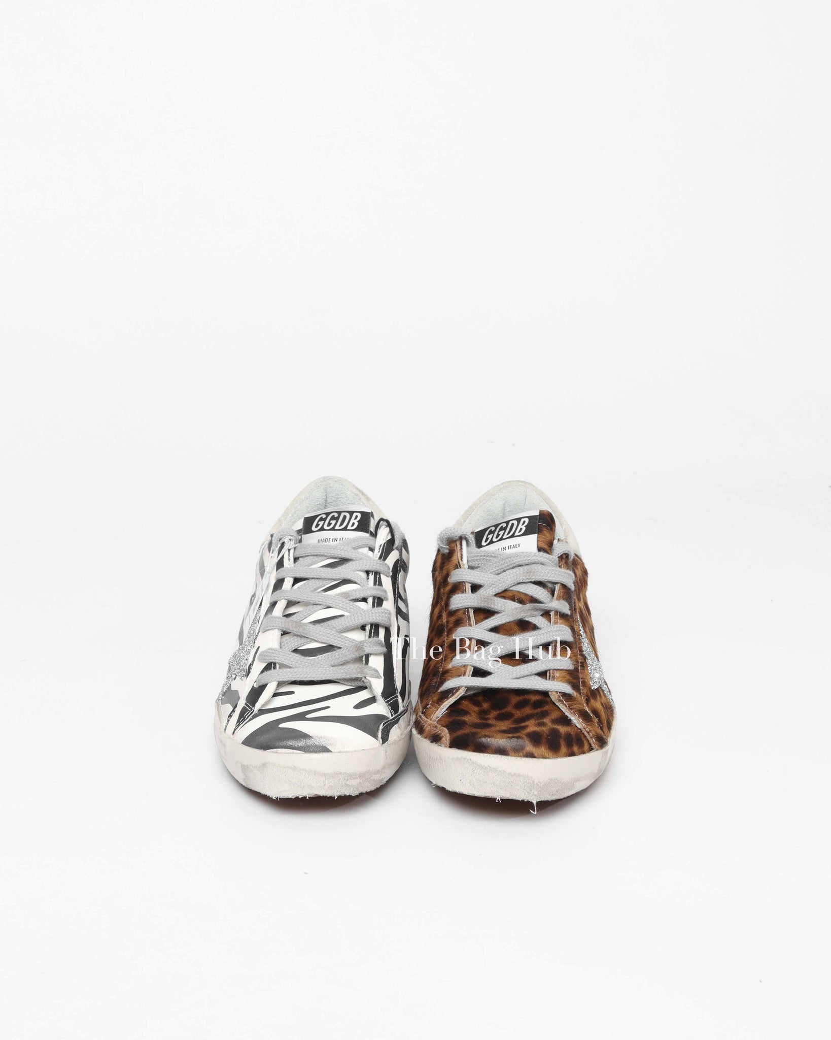 Golden Goose Zebra/Beige Brown Leopard Pony Skin Swarovski Star Super Star Classic Size 39