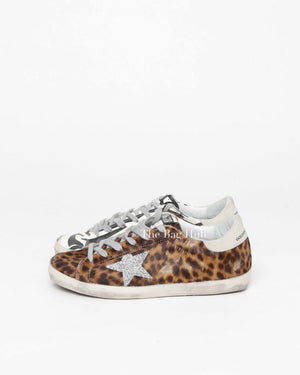 Golden Goose Zebra/Beige Brown Leopard Pony Skin Swarovski Star Super Star Classic Size 39