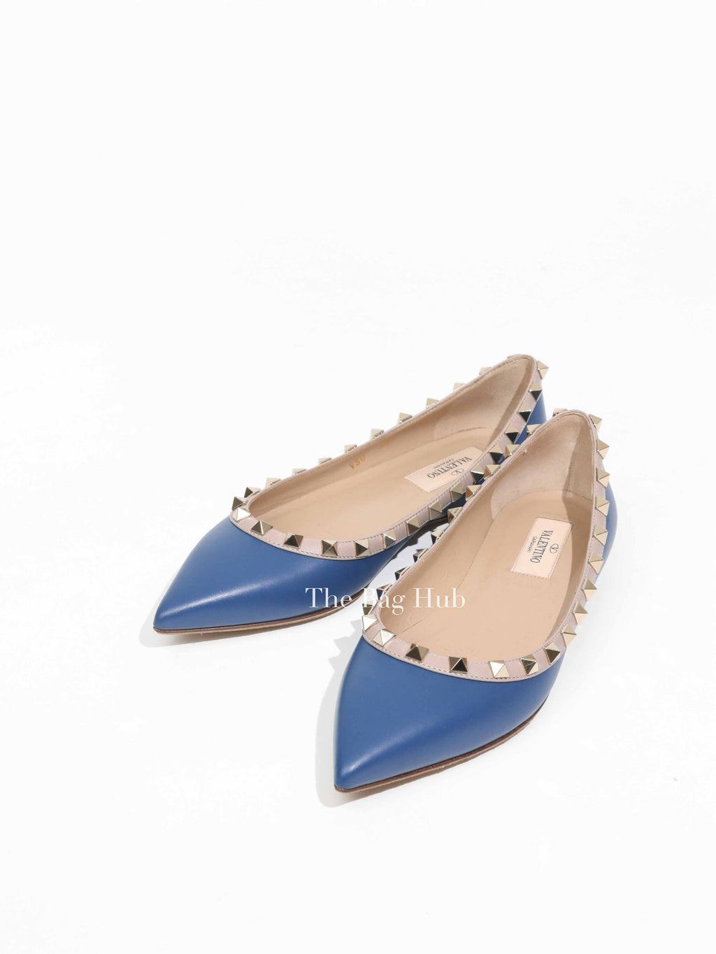 Valentino Indigo Poudre Leather Rockstud Ballerina Flats 36.5