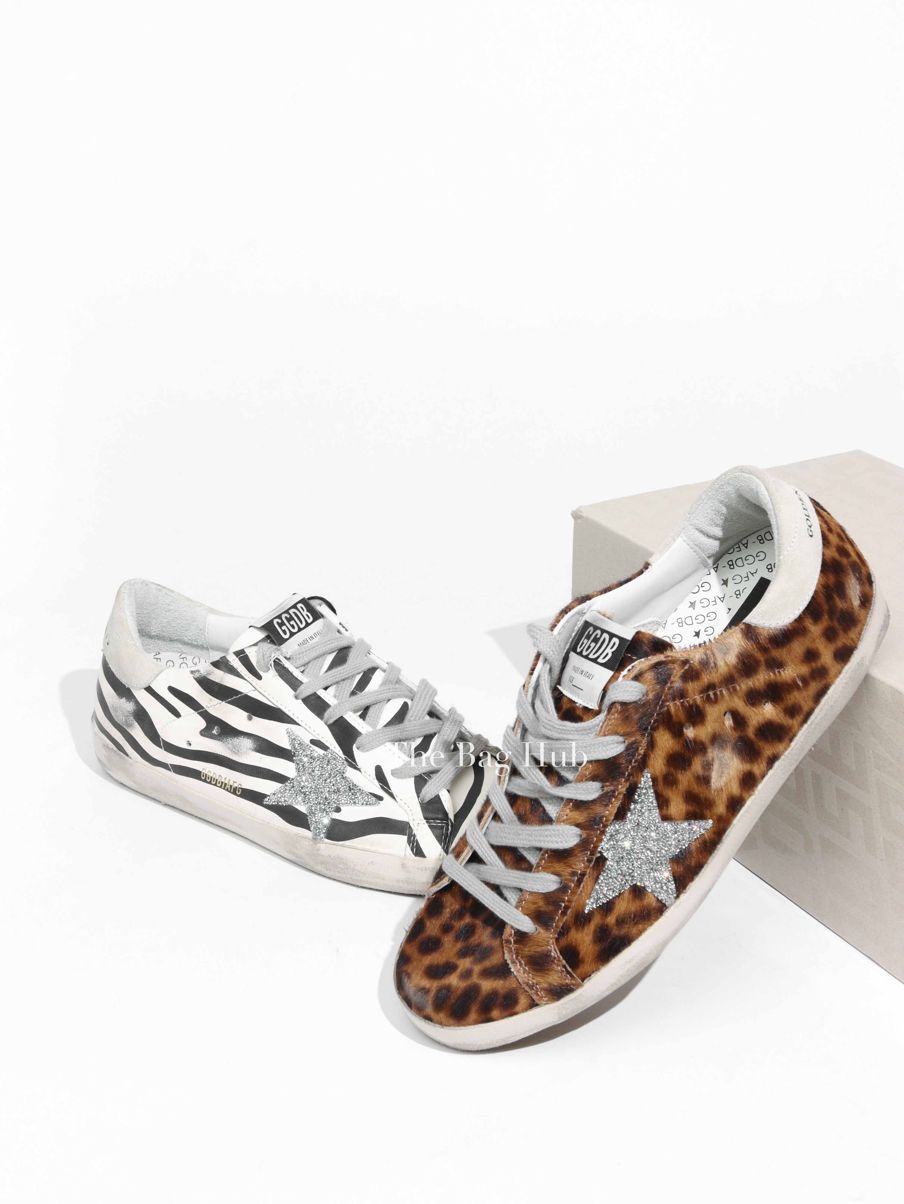 Golden Goose Zebra/Beige Brown Leopard Pony Skin Swarovski