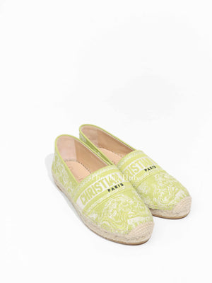 Dior Green Cotton Embroidered Toile De Jouy Dioriviera Granville Espadrille Size 37