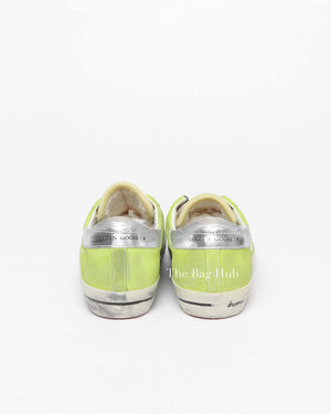 Golden Goose Lime Green/White/Silver SuperStar Classic With Print Star Size 40