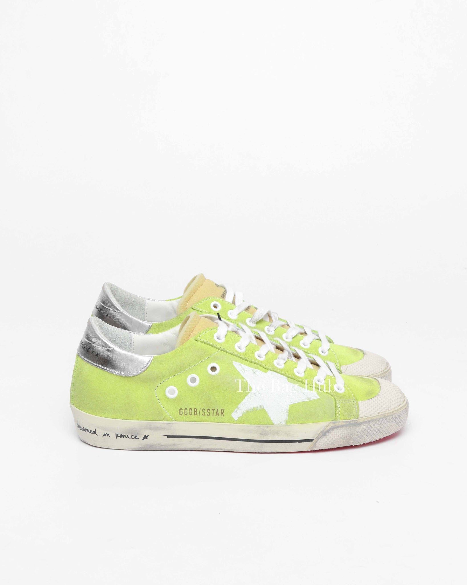 Golden Goose Lime Green/White/Silver SuperStar Classic With Print Star Size 40