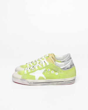Golden Goose Lime Green/White/Silver SuperStar Classic With Print Star Size 40