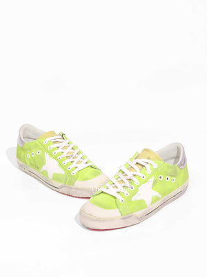 Golden Goose Lime Green/White/Silver SuperStar Classic With Print Star Size 40