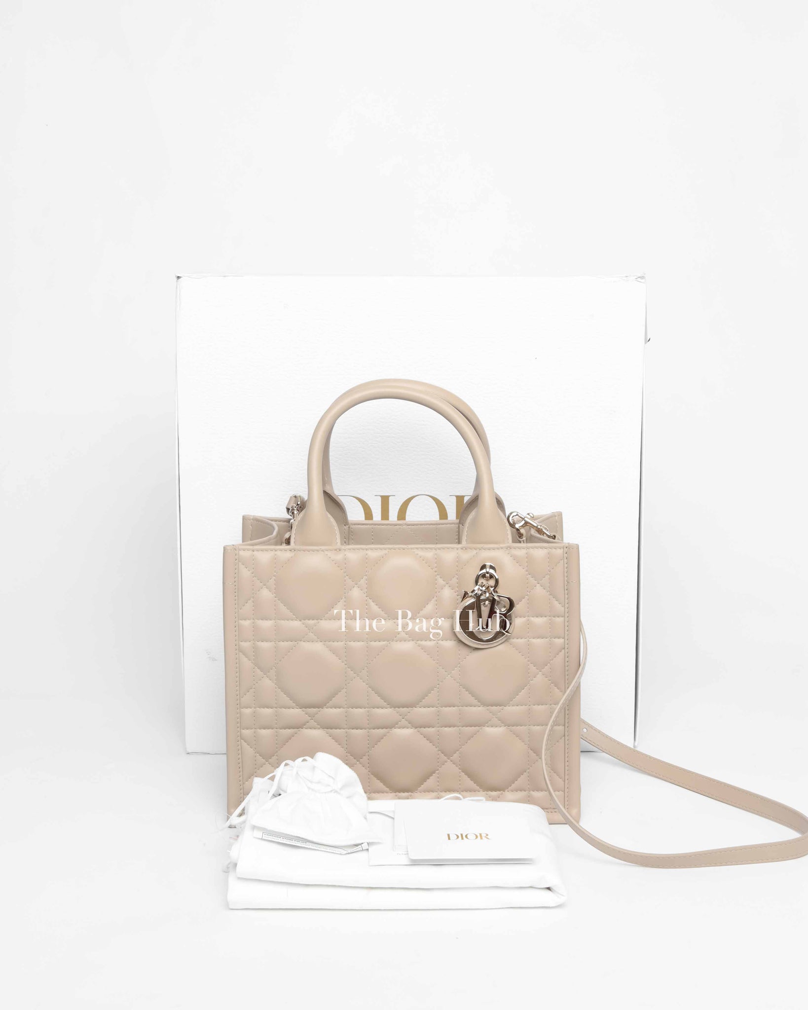 Dior Powder Beige Macrocannage Calfskin Small Book Tote Bag