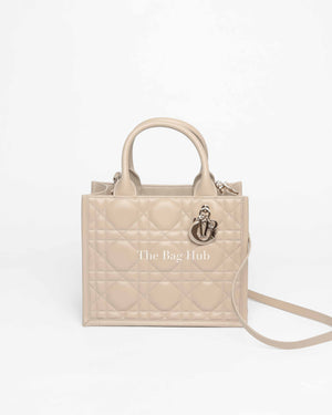 Dior Powder Beige Macrocannage Calfskin Small Book Tote Bag