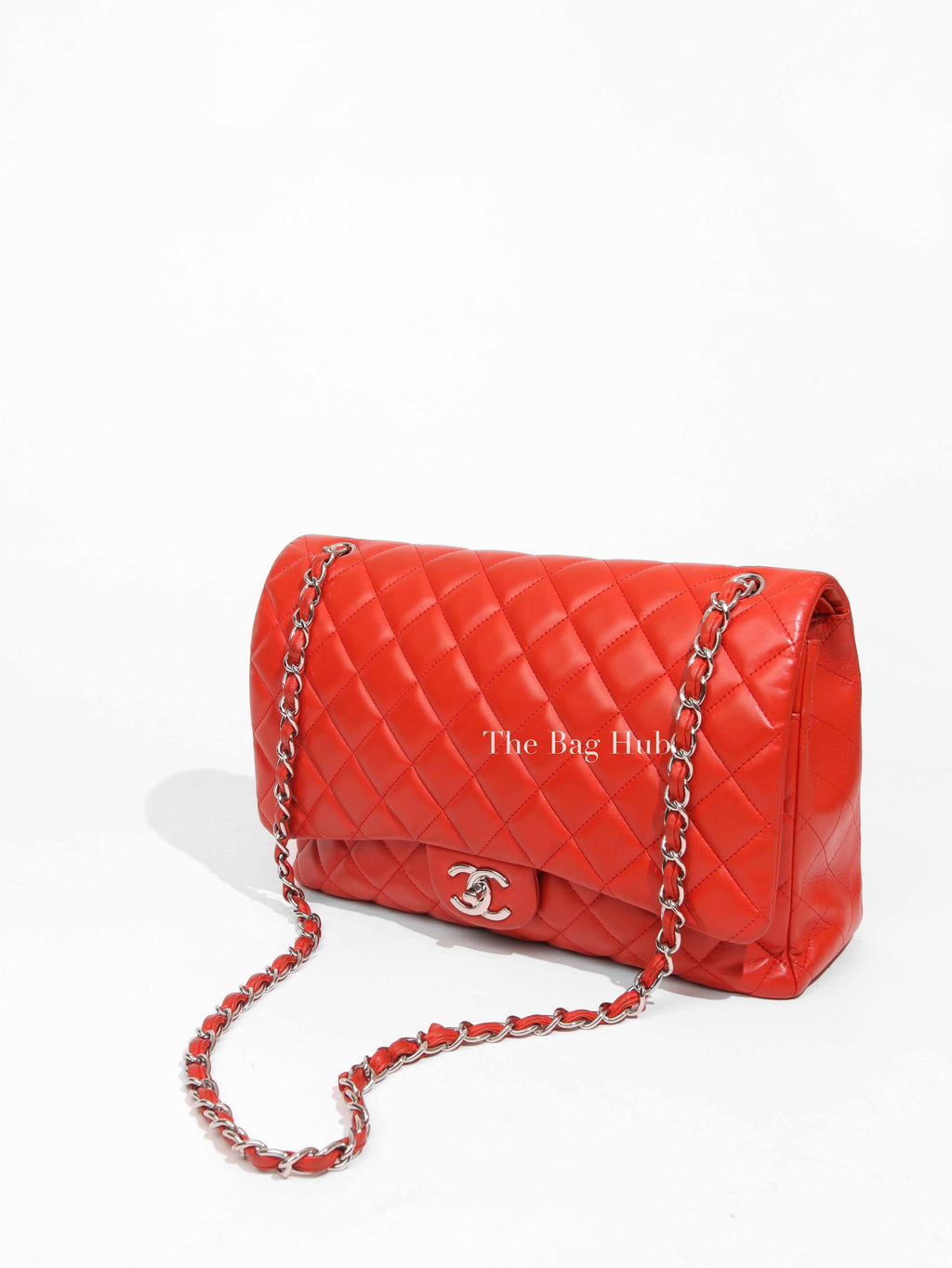 Chanel Red Lambskin Maxi Double Flap Bag SHW