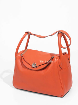 Hermes Orange Clemence Lindy 30 Bag PHW
