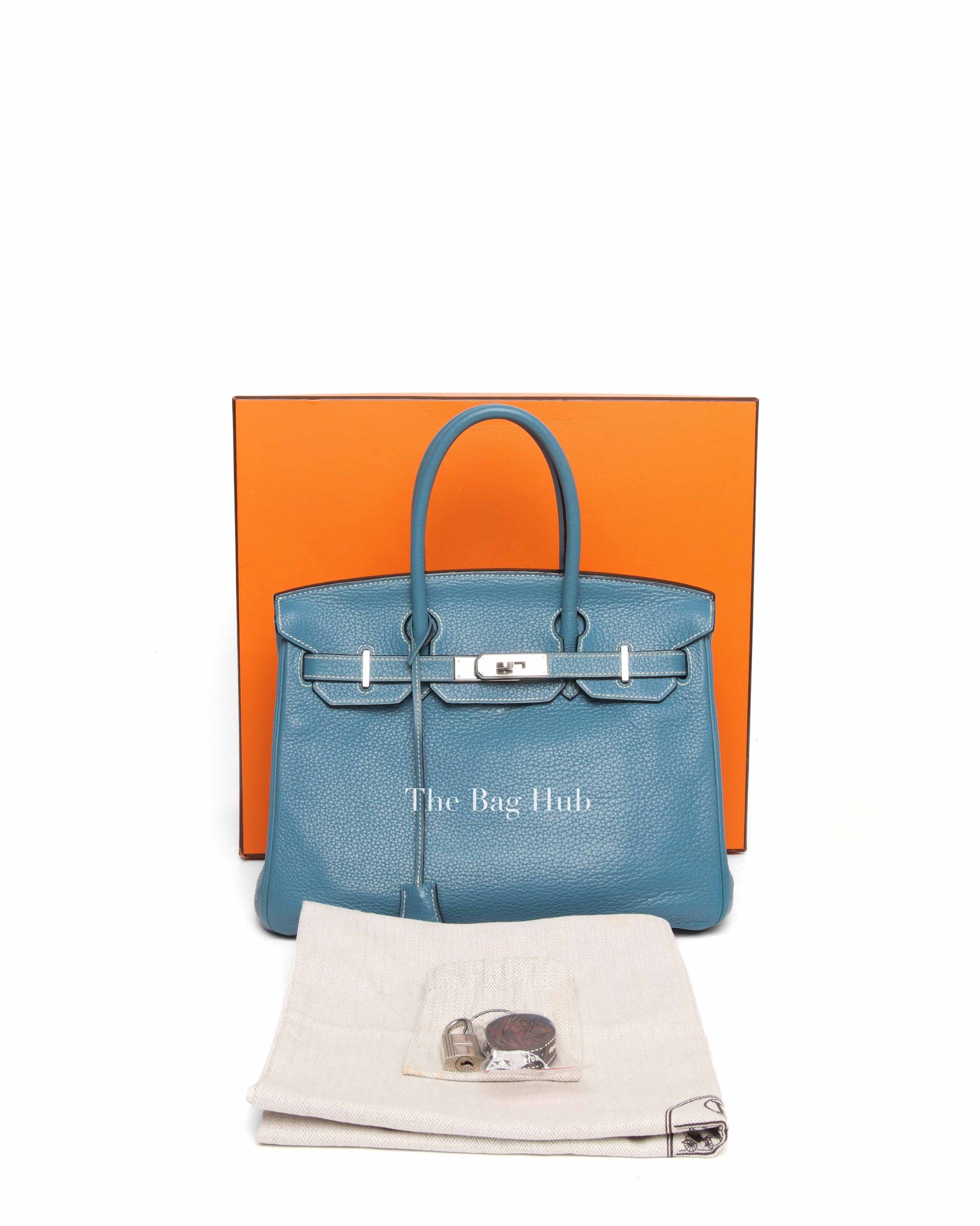 Hermes Blue Jean Clemence Birkin 30 Bag PHW