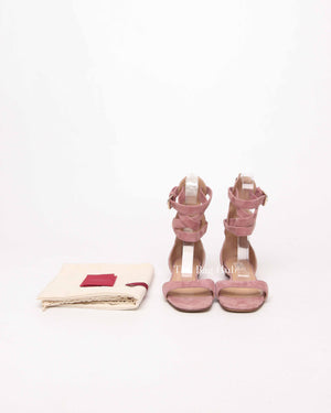 Valentino Antique Pink Suede Caged Ankle Strap Flat Sandals Size 37