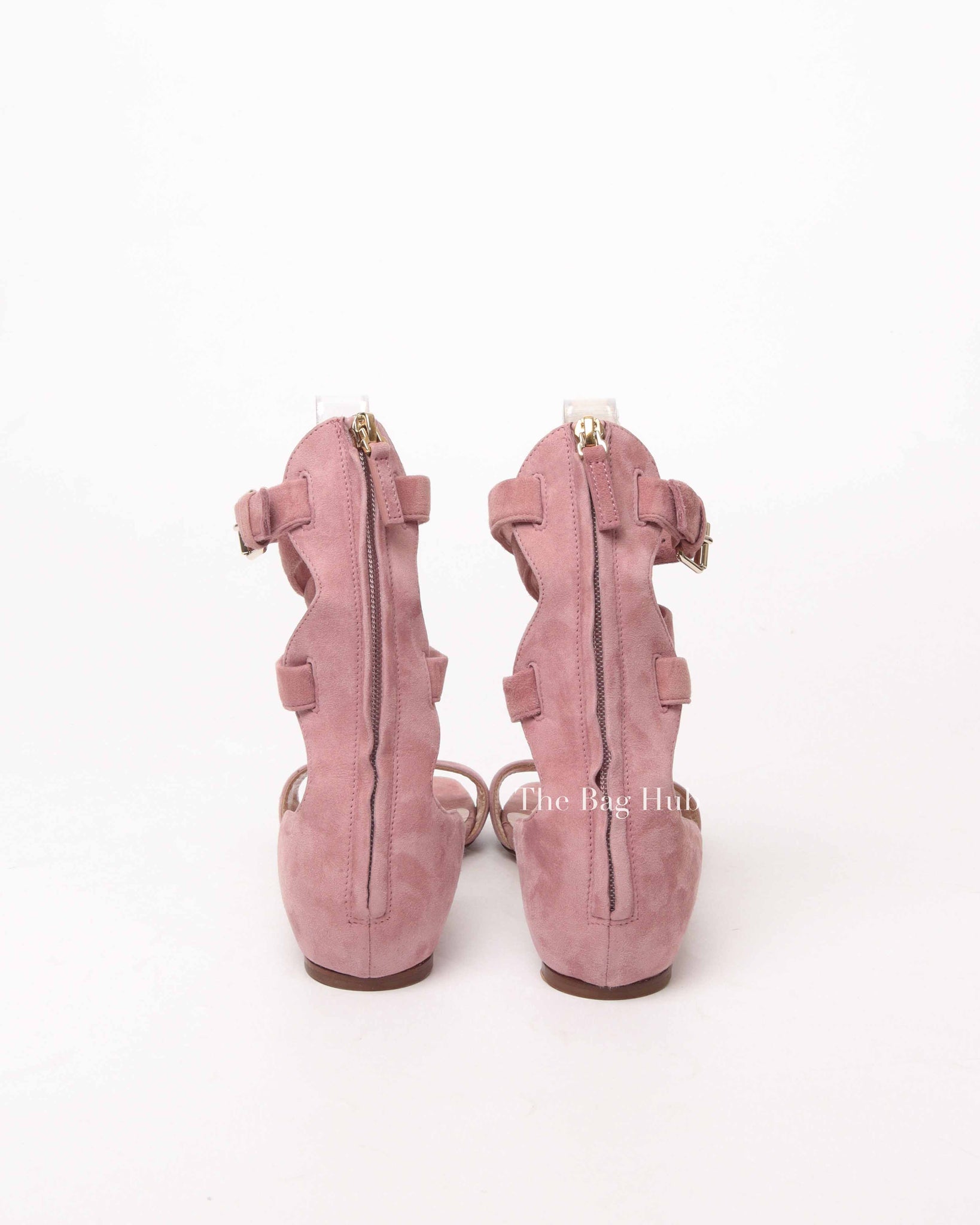 Valentino Antique Pink Suede Caged Ankle Strap Flat Sandals Size 37