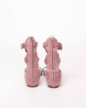 Valentino Antique Pink Suede Caged Ankle Strap Flat Sandals Size 37