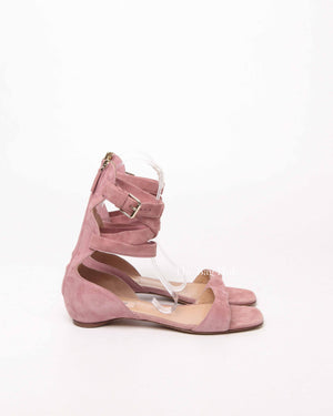 Valentino Antique Pink Suede Caged Ankle Strap Flat Sandals Size 37