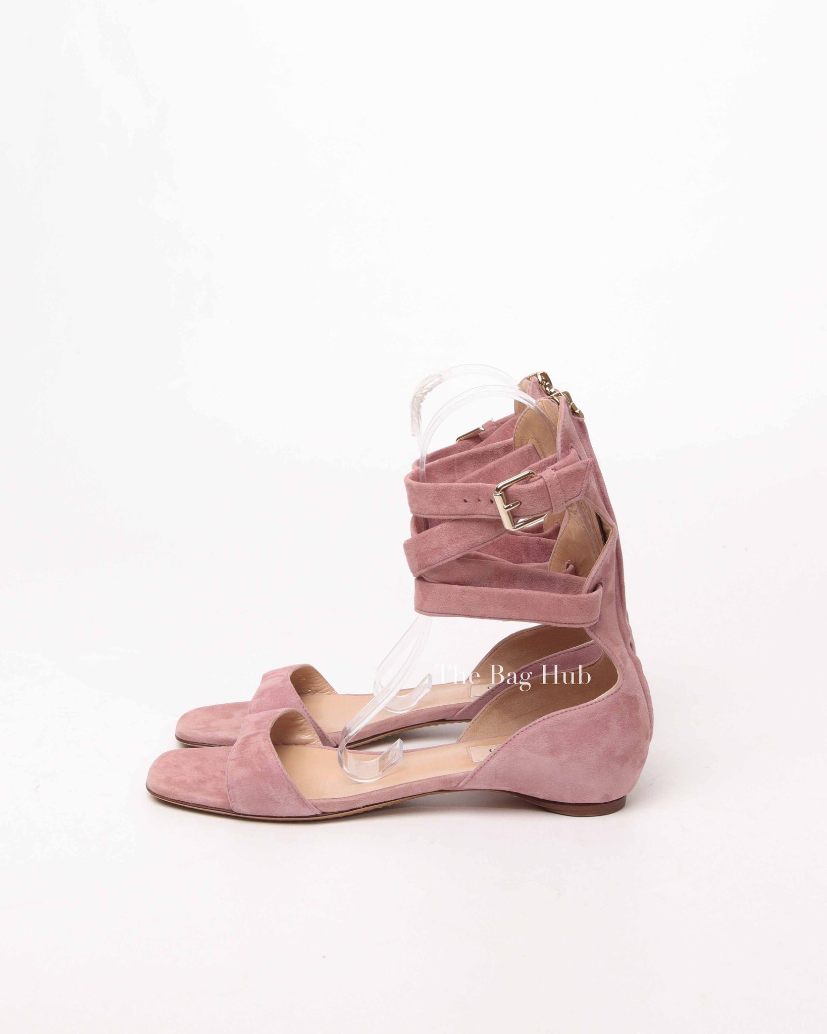 Valentino Antique Pink Suede Caged Ankle Strap Flat Sandals Size 37