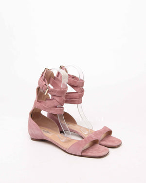 Valentino Antique Pink Suede Caged Ankle Strap Flat Sandals Size 37