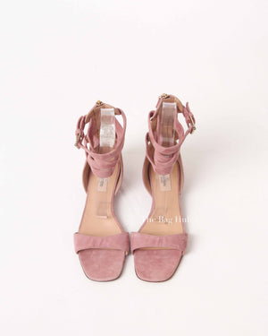 Valentino Antique Pink Suede Caged Ankle Strap Flat Sandals Size 37