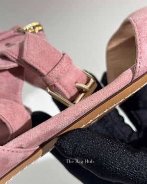 Valentino Antique Pink Suede Caged Ankle Strap Flat Sandals Size 37