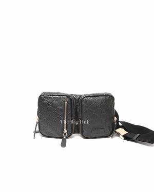 Gucci Black Leather Guccissima Double Zip Pocket Waist Bag