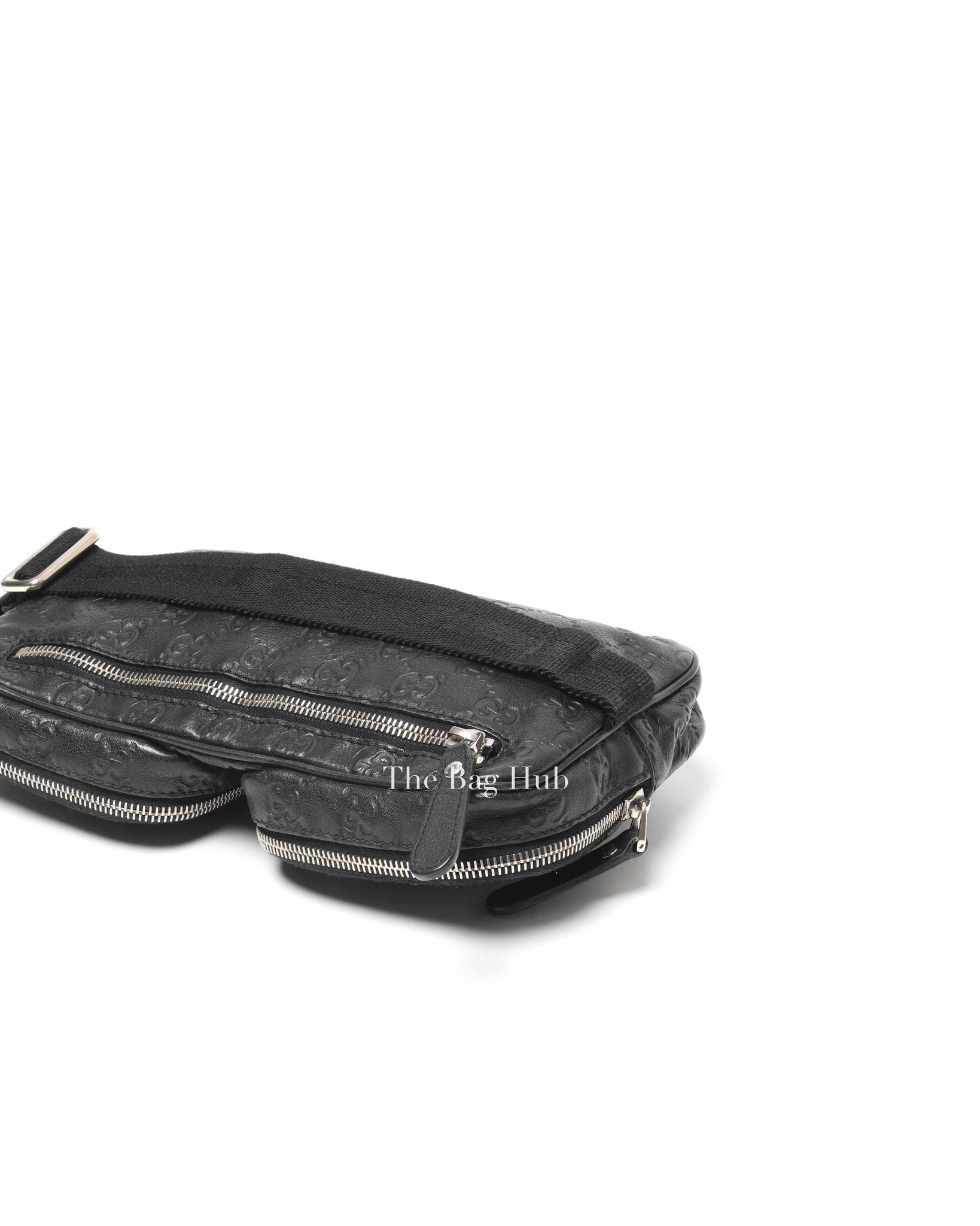 Gucci Black Leather Guccissima Double Zip Pocket Waist Bag