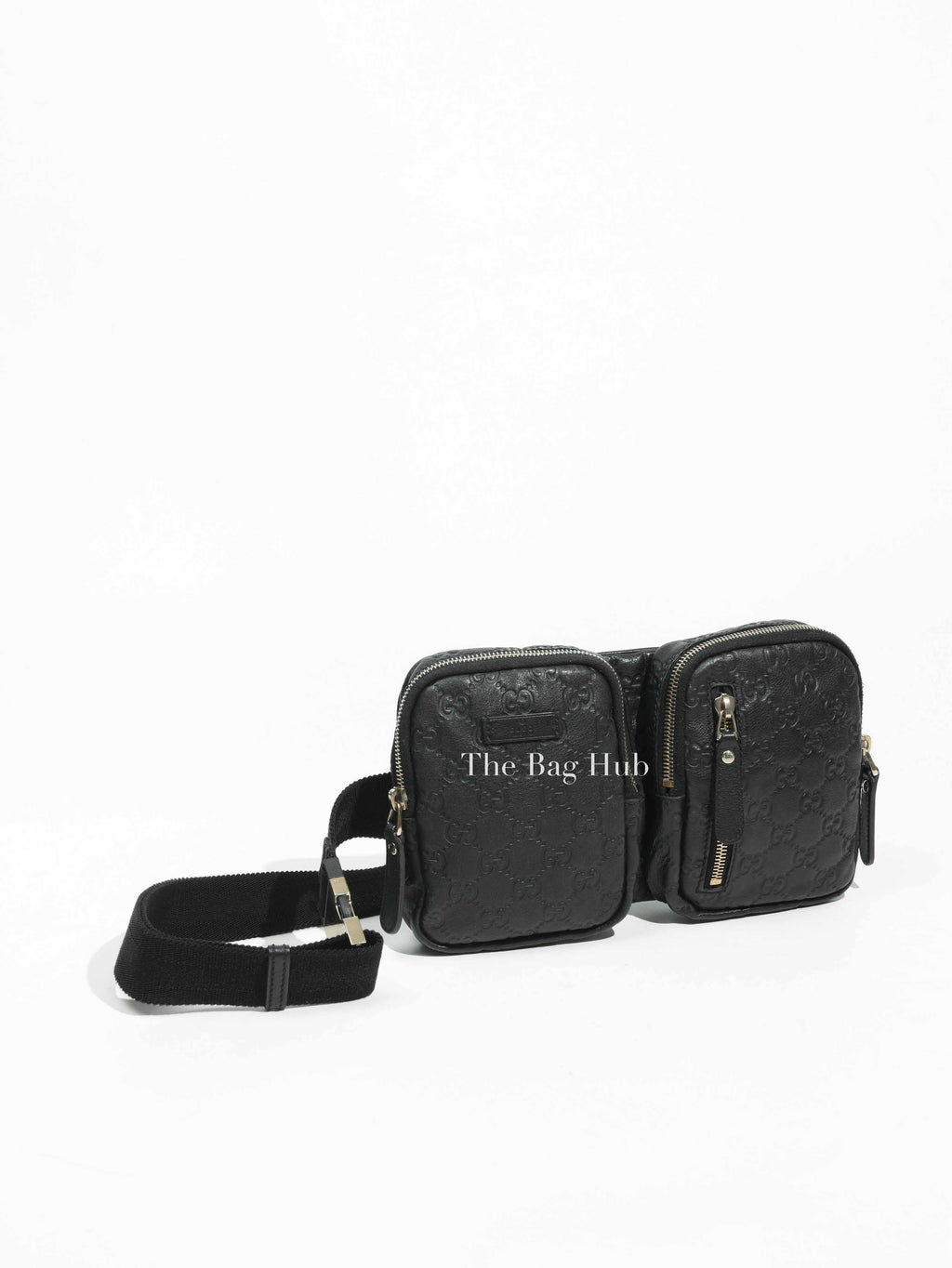 Gucci Black Leather Guccissima Double Zip Pocket Waist Bag