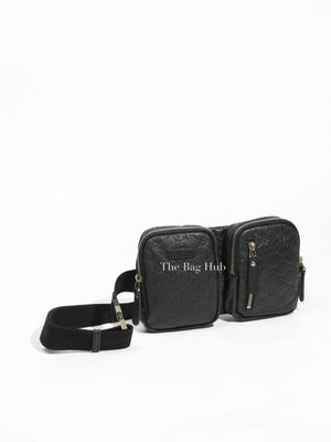 Gucci Black Leather Guccissima Double Zip Pocket Waist Bag