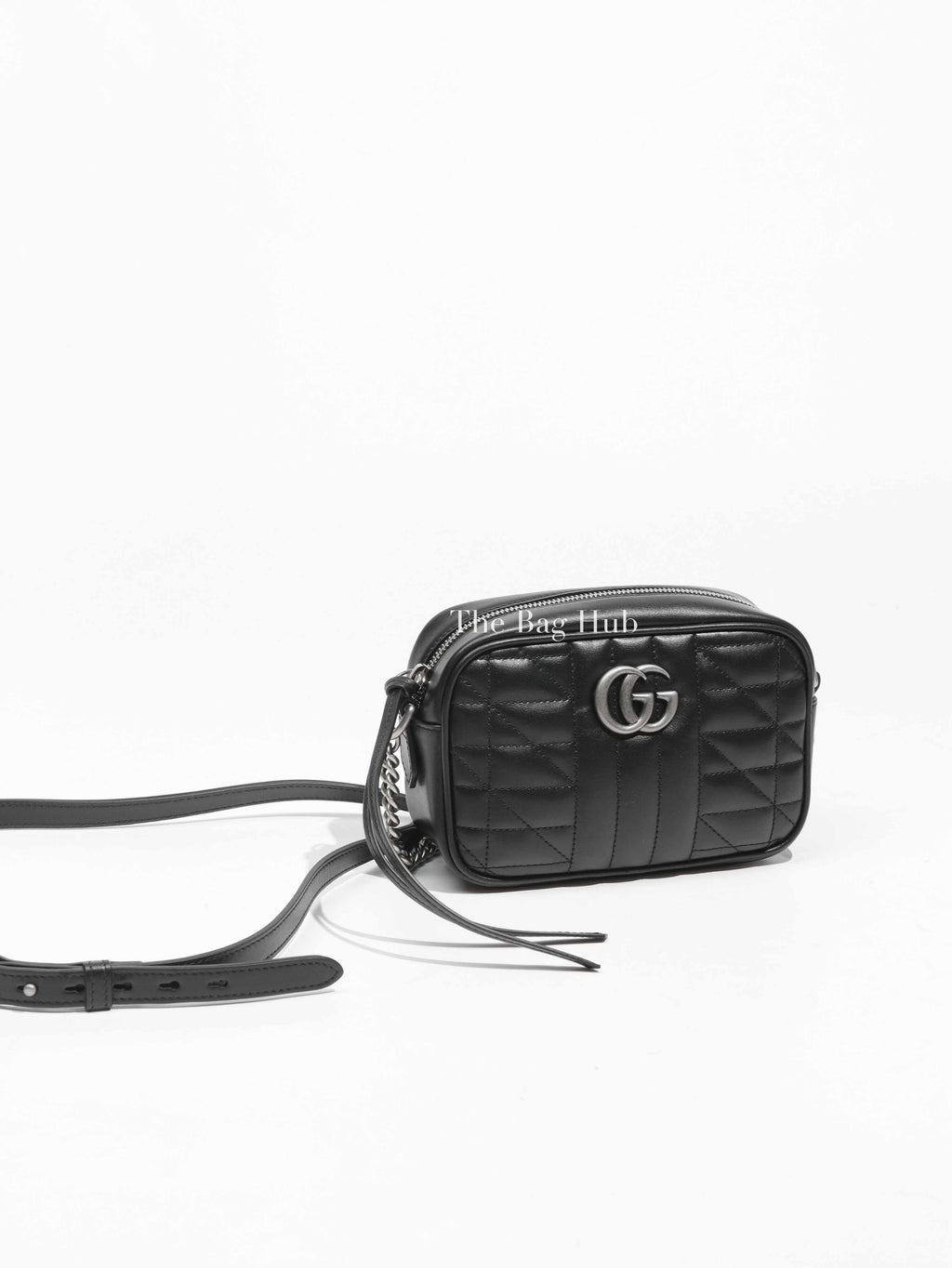 Gucci Black Leather GG Marmont Aria Chain Mini Shoulder Bag