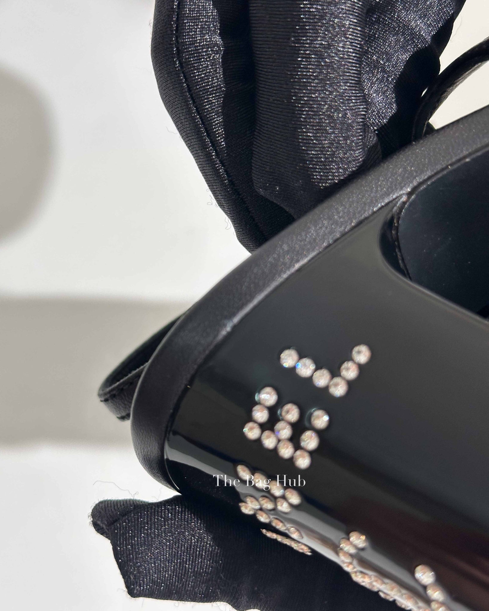 Chanel Black Leather Crystal Logo Cap Toe Slingback Pumps Size 36C