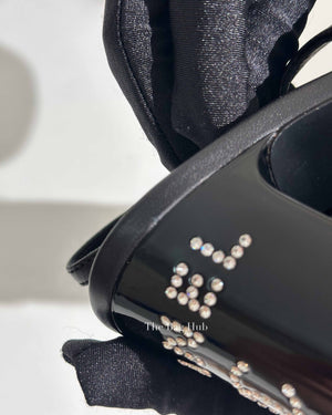 Chanel Black Leather Crystal Logo Cap Toe Slingback Pumps Size 36C
